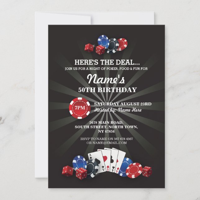 Las Vegas Casino Night Födelsedagsfest Inbjudan (Framsida)