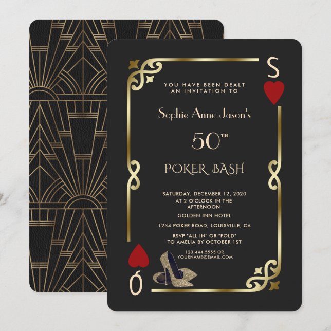Las Vegas Casino Night Underbar Gatsby Birthday Inbjudningar (Fram/baksida)