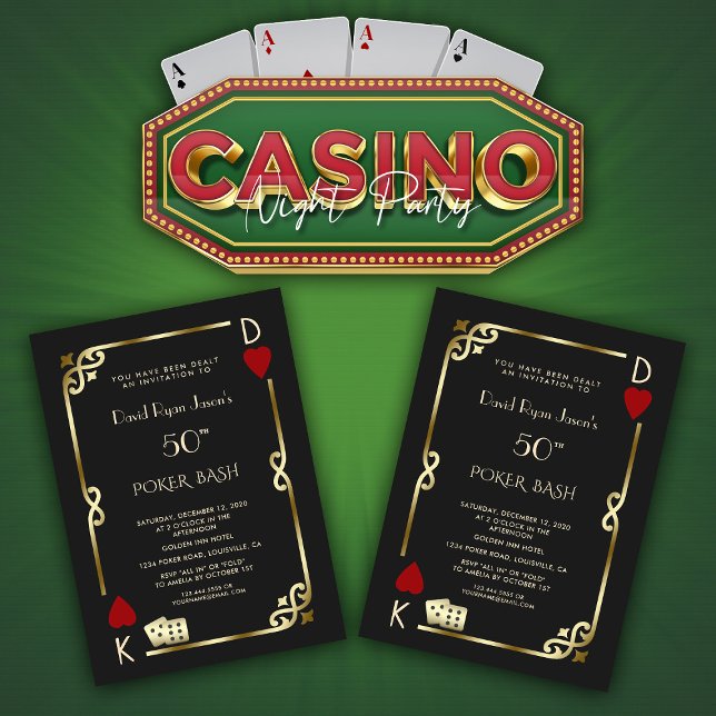 Las Vegas Casino Night Underbar Gatsby Man Birthda Inbjudningar (elegantArt Deco birthday party invitation, trendy casino poker bash invitation, gold black invite)