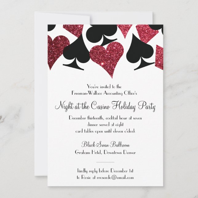 Las Vegas Casino Party Black och Faux Red Glitter Inbjudningar (Framsida)
