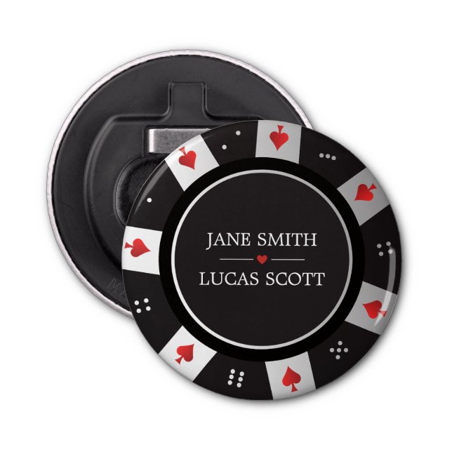Las Vegas Casino Poker Chip Wedding Favor Flasköppnare (Framsidan)
