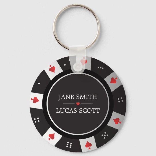 Las Vegas Casino Poker Chip Wedding Favor Nyckelring (Framsida)