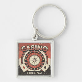 Las Vegas Casino Roulette Wheel Fyrkantig Silverfärgad Nyckelring