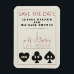 Las Vegas Casino Skyline Bröllop spara datum Magnet<br><div class="desc">En roligt och en modern bröllop spara datum-magnet för att locka dina gäster till bröllop i Las Vegas! Med det här alternativet Spara datum får du grafitfärgad grafik med svart fet stil med kostym, en modern Las Vegas-skylinåtergivning och ett helt anpassade med typsnitt och text på bakgrunden till elfenbenstorn. På...</div>