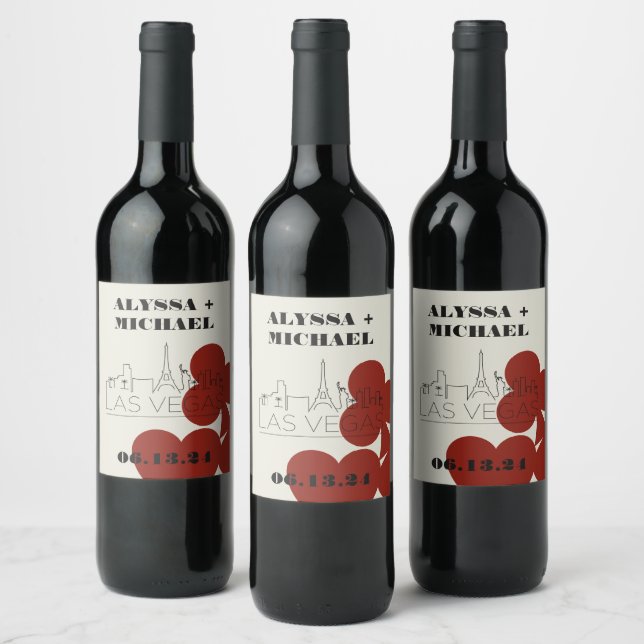 Las Vegas Casino Skyline-spelkort Bröllop Vinflaska Etikett (Flaskor)