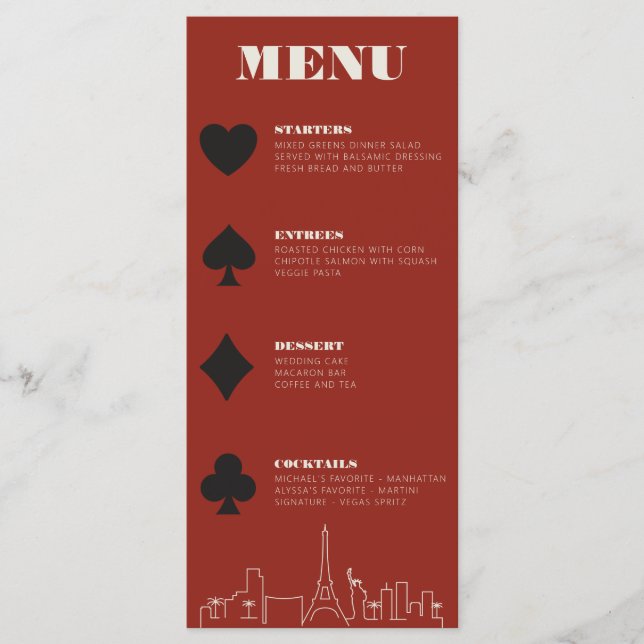 Las Vegas Casino Skyline Wedding Reception Meny (Framsida)