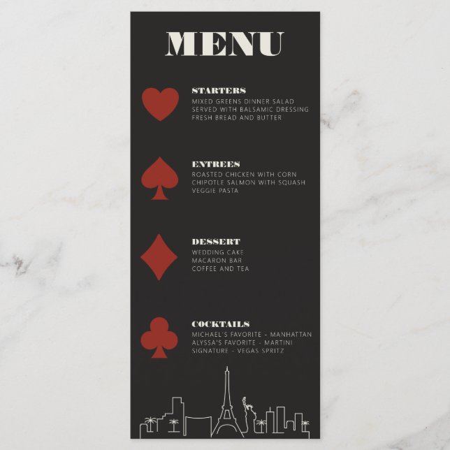Las Vegas Casino Skyline Wedding Reception Meny (Framsida)