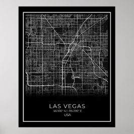 Las Vegas City Karta - Las Vegas Black Karta Poste Poster
