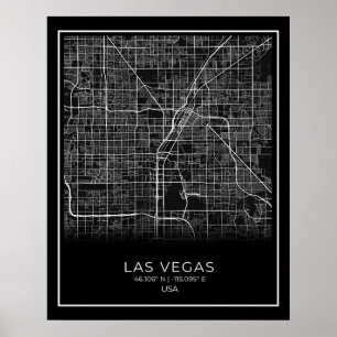 Las Vegas City Karta - Las Vegas Black Karta Poste Poster