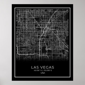 Las Vegas City Karta - Las Vegas Black Karta Poste Poster