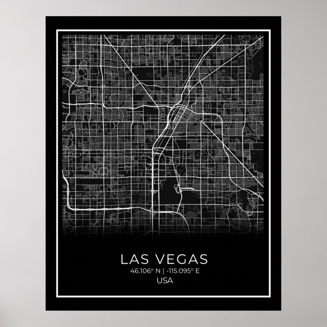 Las Vegas City Karta - Las Vegas Black Karta Poste Poster (Framsidan)