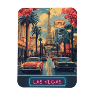 Las Vegas Cityscape med Eiffel Torn - Retro Magnet