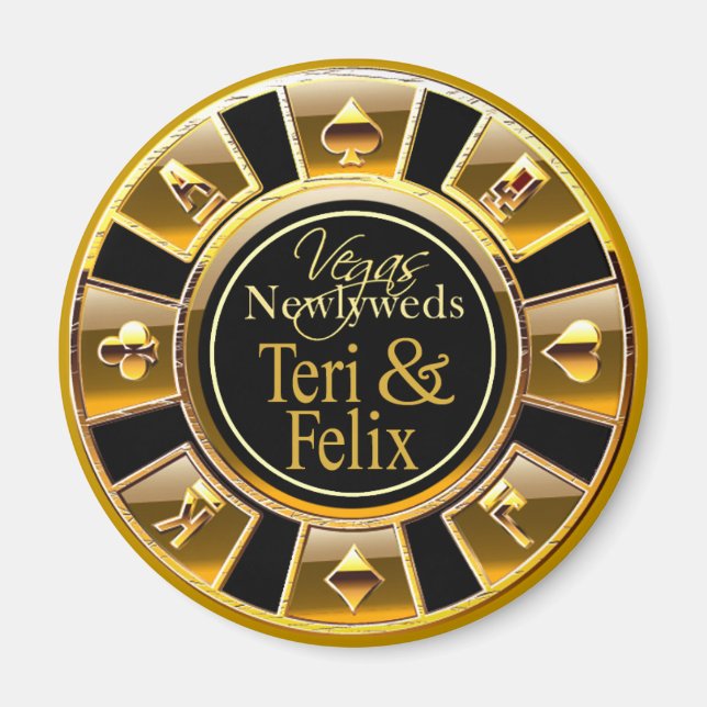 Las Vegas Deluxe Guld Casino Chip Magnet Favor (Framsidan)
