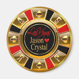 Las Vegas Deluxe Guld & Red Casino Chip favor Magnet