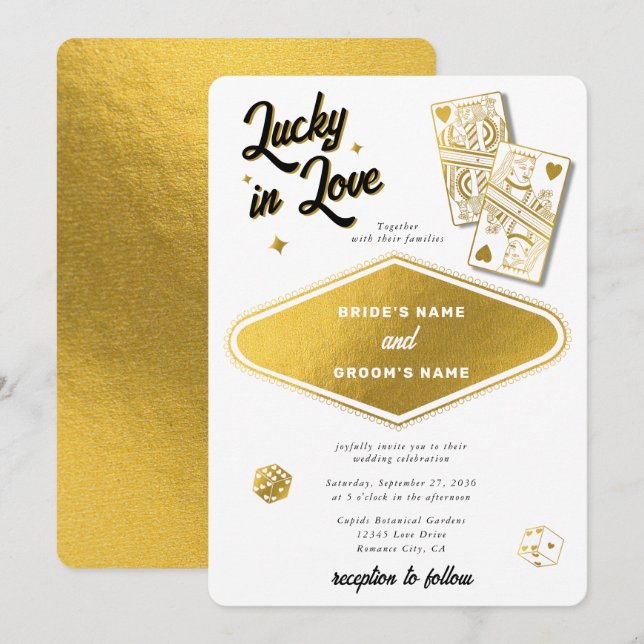 Las Vegas Destination Casino Bröllop Lucky i Kärle Inbjudningar (Fram/baksida)