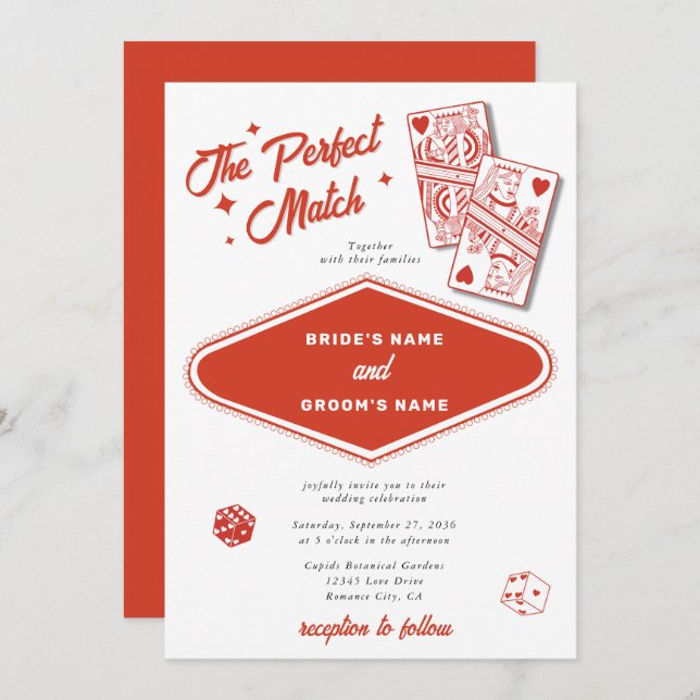 Las Vegas Destination Perfekt Match Bröllop Inbjudningar (Fram/baksida)