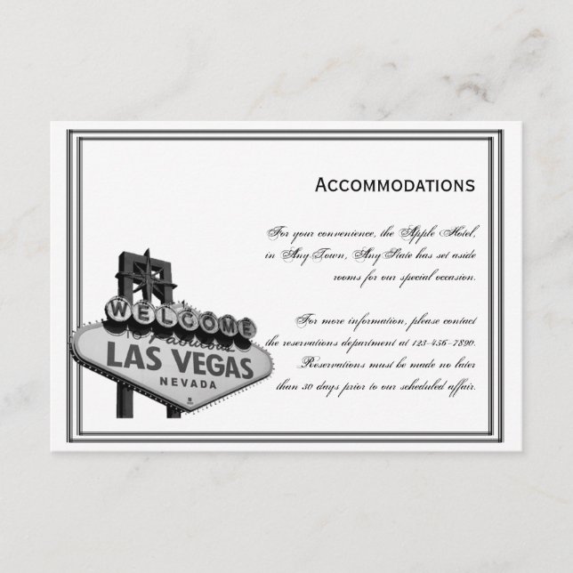 Las Vegas Destination Wedding Accomodations Tilläggskort (Framsida)