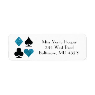 Las Vegas Destiny Bröllop Malibu Blue Glitter Returadress Etikett