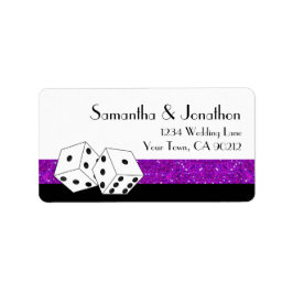 Las Vegas Dice Theme Lila & Black Faux Glitter Adressetikett