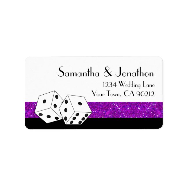 Las Vegas Dice Theme Lila & Black Faux Glitter Adressetikett (Framsidan)