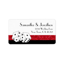 Las Vegas Dice Theme Ruby Red & Black Faux Glitter Adressetikett