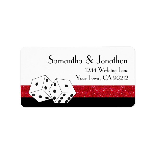 Las Vegas Dice Theme Ruby Red & Black Faux Glitter Adressetikett (Framsidan)