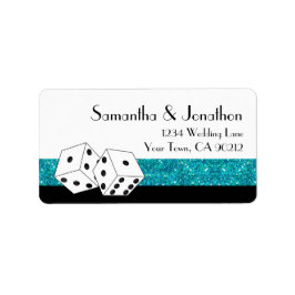 Las Vegas Dice Theme Teal & Black Faux Glitter Adressetikett