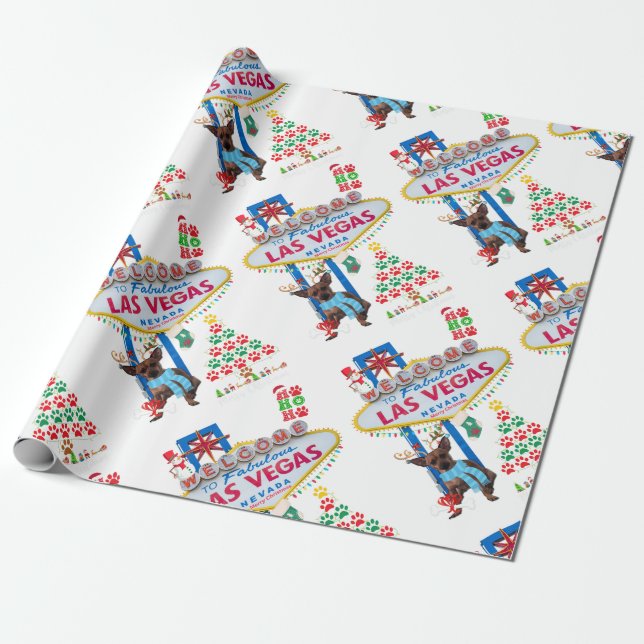 Las Vegas Doggy God jul Wrapping Papper Presentpapper (Utrullad)