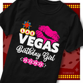 Las Vegas Födelsedagsflicka 2026 Rosa Läppar Kyss T Shirt