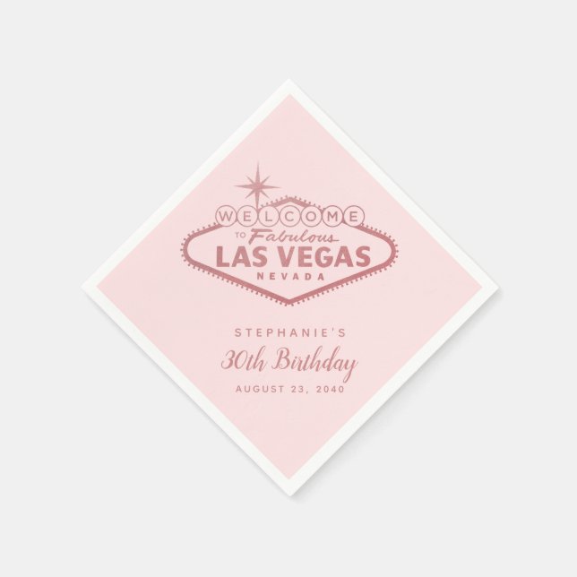 Las Vegas Födelsedagsskylt Rosa Guld Rosa Party Pappersservett (Hörn)