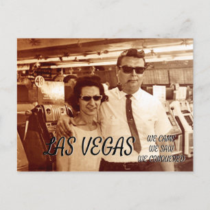 LAS VEGAS FUNNY 1960'S COUPLE CRAZY HAIR MAN NERD HELG VYKORT