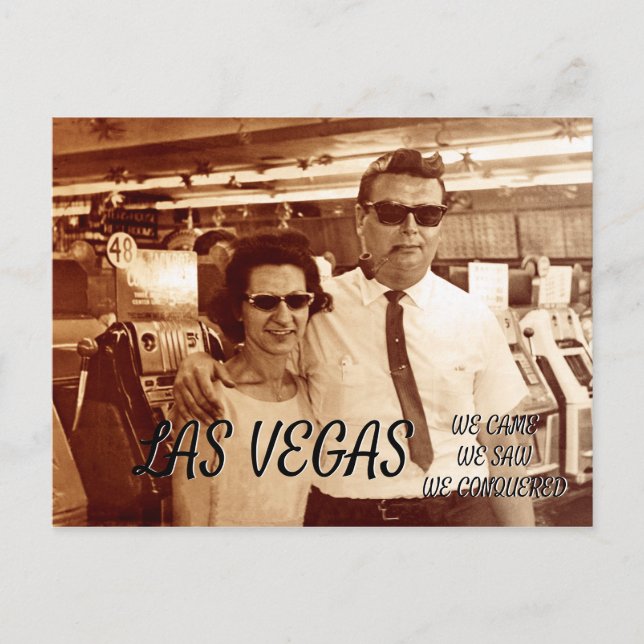 LAS VEGAS FUNNY 1960'S COUPLE CRAZY HAIR MAN NERD HELG VYKORT (Framsida)