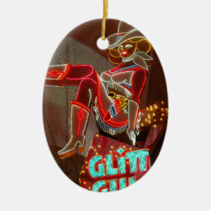 Las Vegas Glitter Gulch Julgransprydnad Keramik