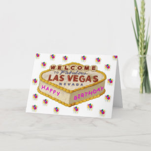 Las Vegas Grattis på födelsedagen Cake ROSA Card Kort