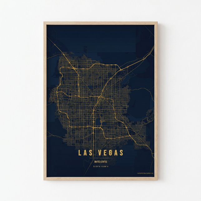 Las Vegas Guld Affisch Tryck Nevada Kartväggkonst (Skapare uppladdad)