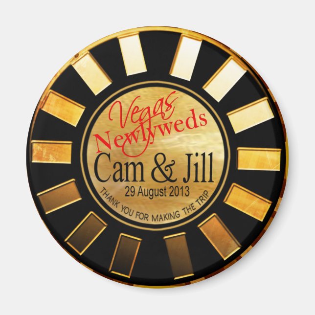 Las Vegas Guld Black Retro Casino Chip Favor Magnet (Framsidan)