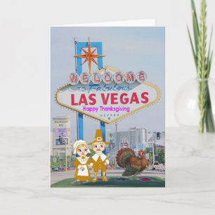 Las Vegas Happy thanksgiving Pilgrim & Turkey Card Helgkort