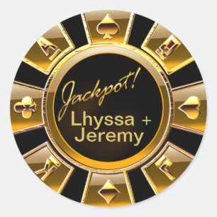 Las Vegas Jackpot Casino Chip black/guld Runt Klistermärke