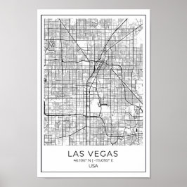 Las Vegas Karta - Las Vegas Black and White Karta Poster
