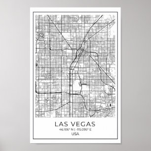 Las Vegas Karta - Las Vegas Black and White Karta Poster