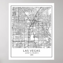 Las Vegas Karta - Las Vegas White Karta Poster