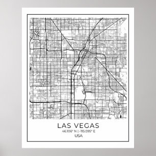 Las Vegas Karta - Las Vegas White Karta Poster