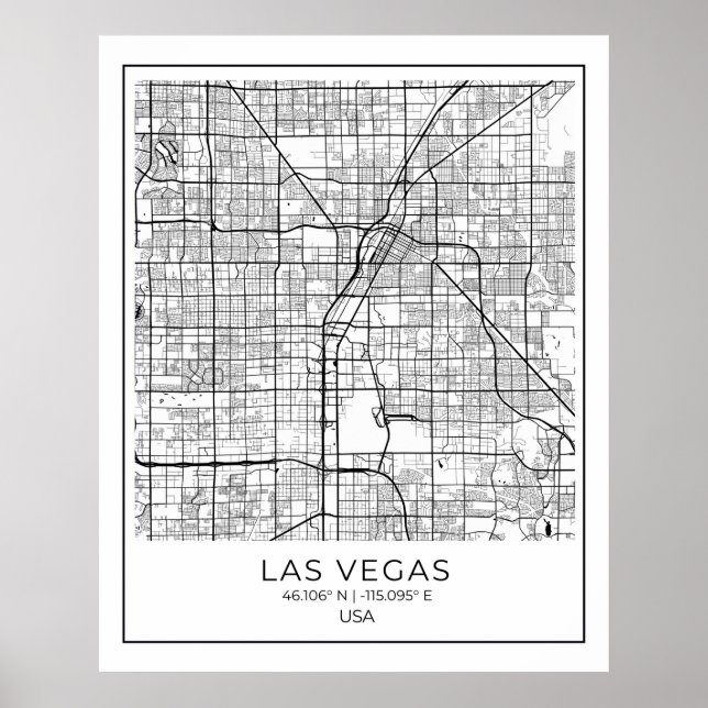 Las Vegas Karta - Las Vegas White Karta Poster (Framsidan)