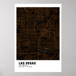 Las Vegas Karta Poster - Nevada Black & Golden Kar