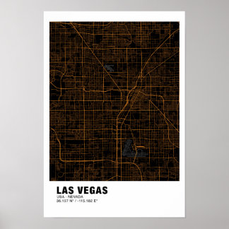 Las Vegas Karta Poster - Nevada Black & Golden Kar