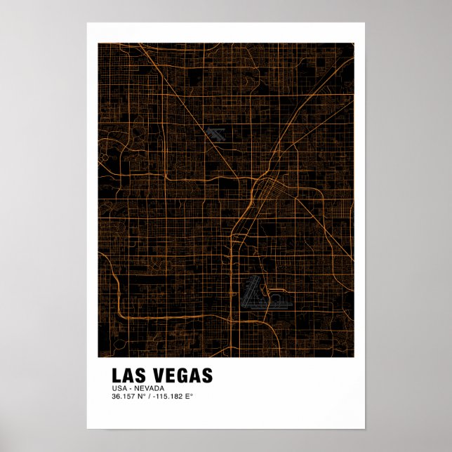 Las Vegas Karta Poster - Nevada Black & Golden Kar (Framsidan)