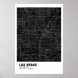 Las Vegas Karta Poster - Nevada Black Karta