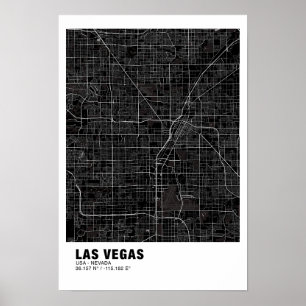 Las Vegas Karta Poster - Nevada Black Karta