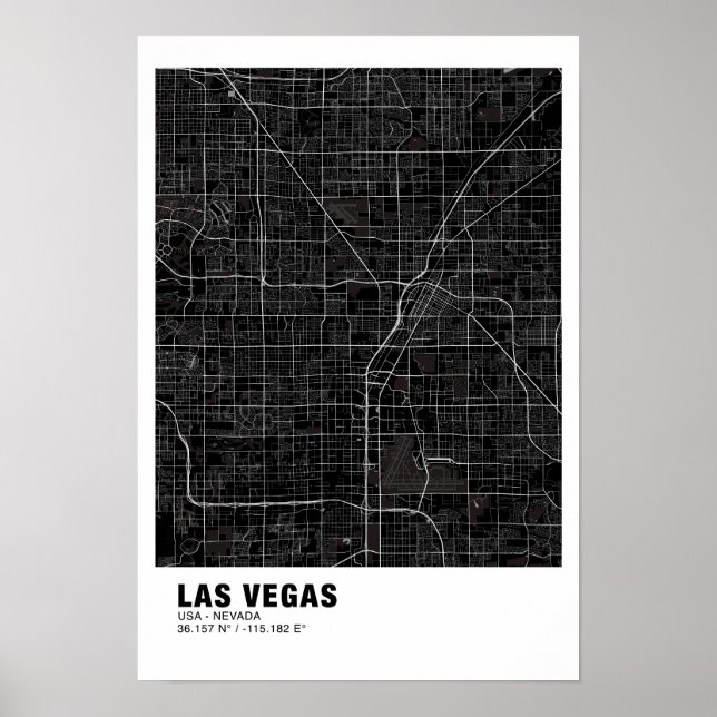 Las Vegas Karta Poster - Nevada Black Karta (Framsidan)