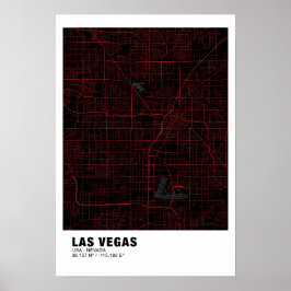 Las Vegas Karta Poster - Nevada Black & Red Karta